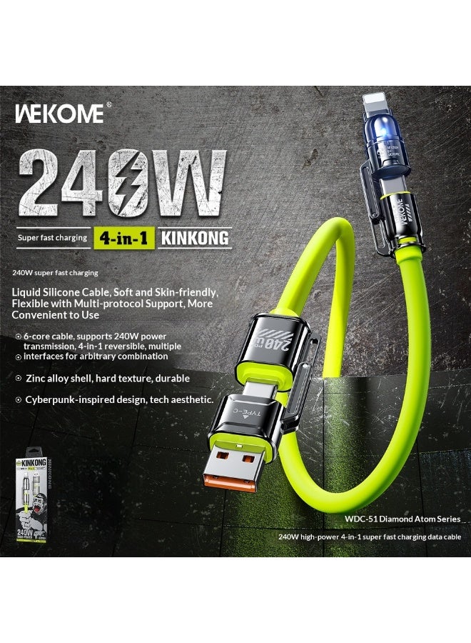ويكومي كابل بيانات وشحن فائق السرعة WEKOME Diamond Atom Series بقوة 240 واط، 4 في 1 | تصميم سايبربانك، سيليكون سائل، موصل من سبائك الزنك، متوافق مع بروتوكولات متعددة، مرن ومتين - Image 1